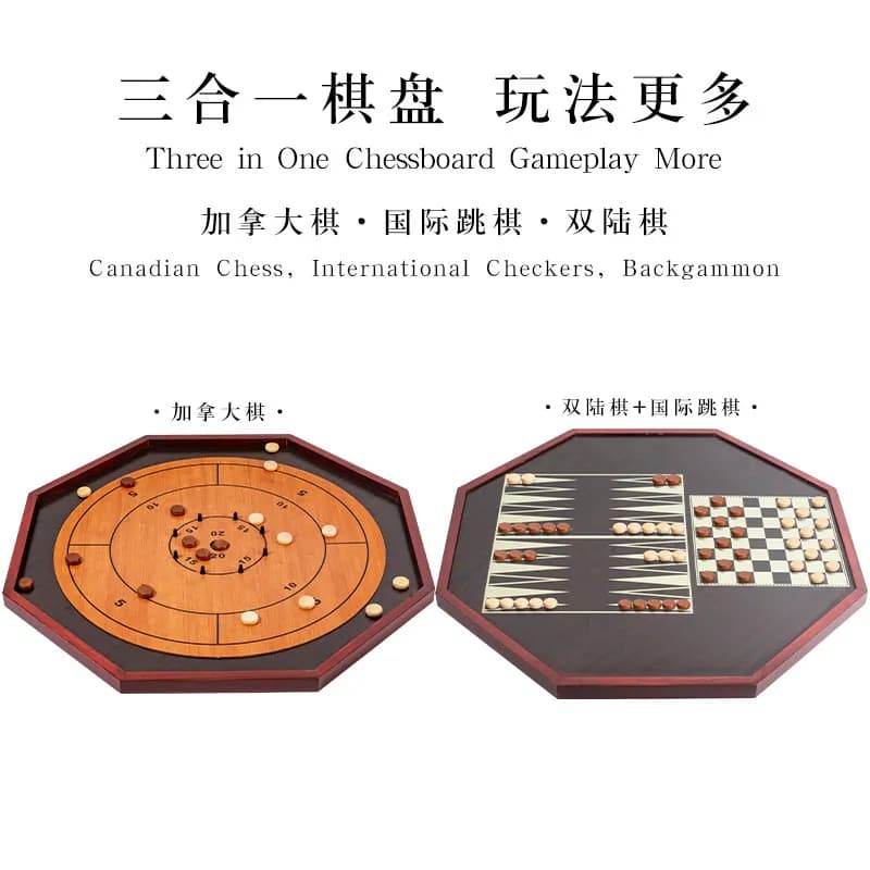 Set di Scacchi Canadesi in Legno Massello 1 Pezzo, Tavola Multigioco per Dama, Backgammon, Gioco Interattivo per Famiglie e Allenamento della Reazione