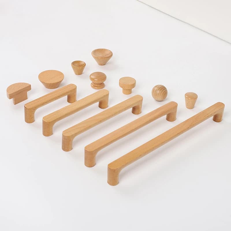 Maniglie per Mobili in Legno Stile Nordico, Maniglie per Armadi da Cucina in Faggio, Pomelli per Cassetti e Guardaroba, Maniglie Solide per Mobili