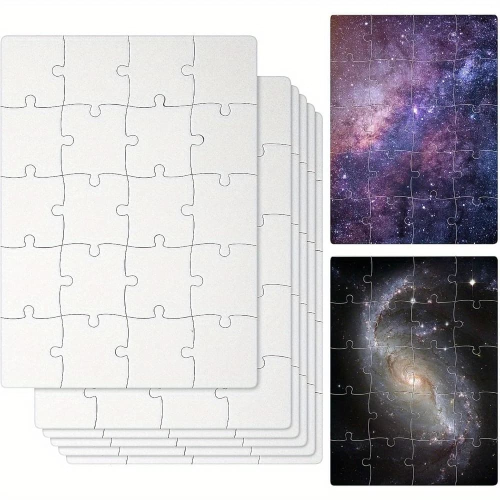 Puzzle grezzi per sublimazione fai-da-te da 6 pezzi - Formato A5, puzzle in carta bianca per trasferimento di calore e stampa artigianale, tema spazio stellato