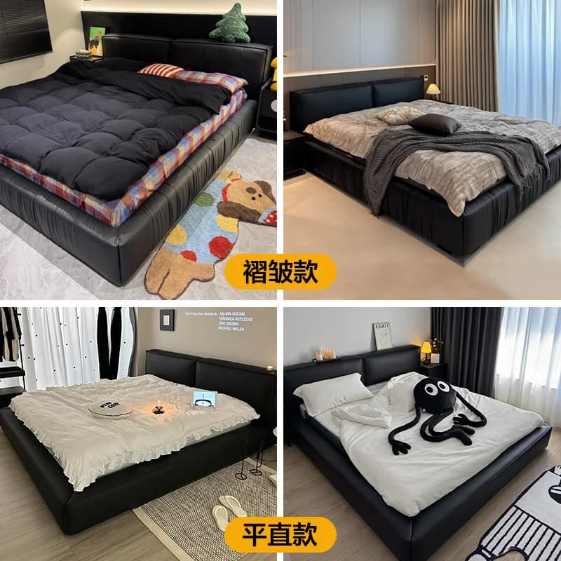 Letto matrimoniale in pelle minimalista di lusso leggero, moderno, a blocco, per camera da letto padronale, di alta gamma, atmosferico, per matrimonio