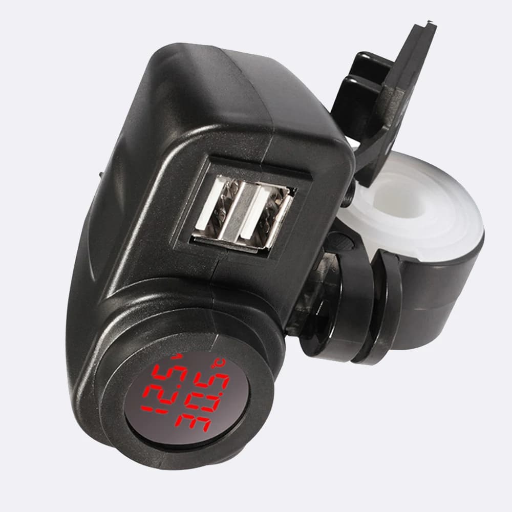 Caricabatterie Rapido USB Doppio 36W QC3.0 con Voltmetro e Termometro, Adattatore Impermeabile per Moto, Caricatore per Telefono con Display Digitale