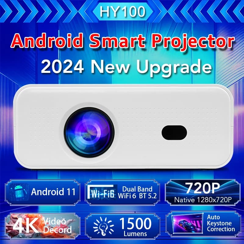 Proiettore hy100 100 Full HD 1080P Mini LED Android 14.0 Economico Video Proiettore Mini 4K Portatile