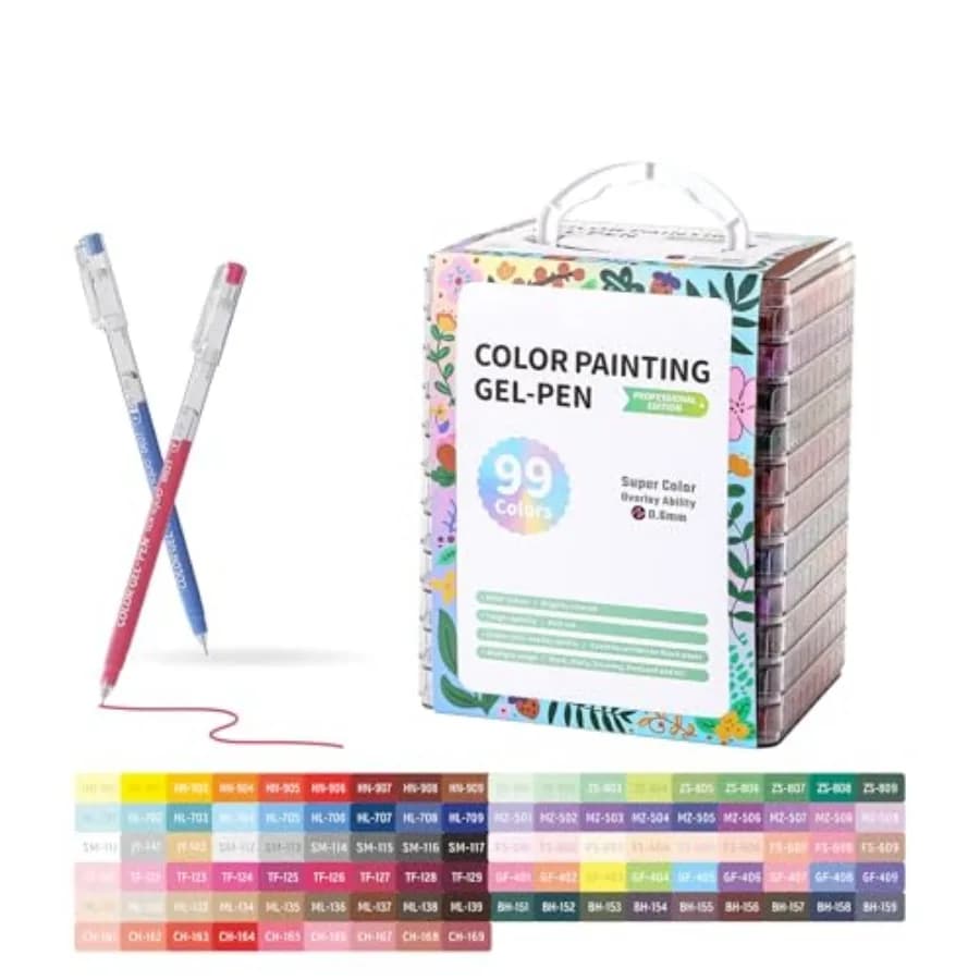 Set di Penne Gel Colorate in Acrilico ad Asciugatura Rapida, Punta Fine 0.6mm, per Libri da Colorare per Adulti, Disegno, Diario, Forniture Artistiche e D
