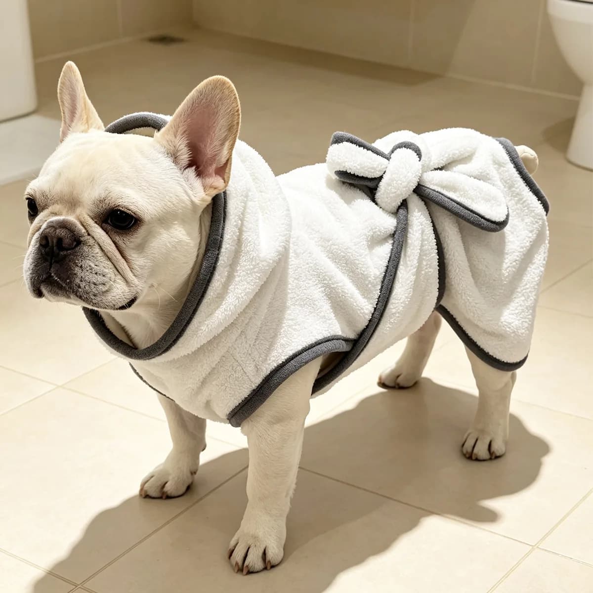 Tie‑up Pet Bath Towel Adjustable Hood Bathrobe Soft Breathable Fabric Bath Robe Solid‑Color Bath Towel soft Plush Pet Towel