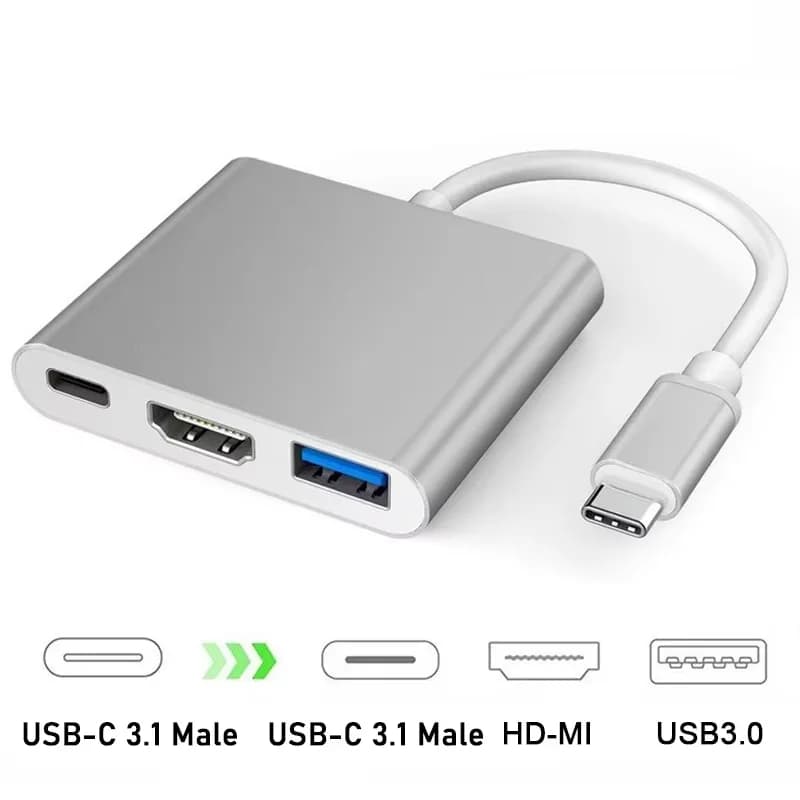 USB-C converter cable to HDMI compatible 3 in 1 for Samsung Huawei iPad Mac NS, USB 3.1 Type C adapter to HD 4K USB 3.0