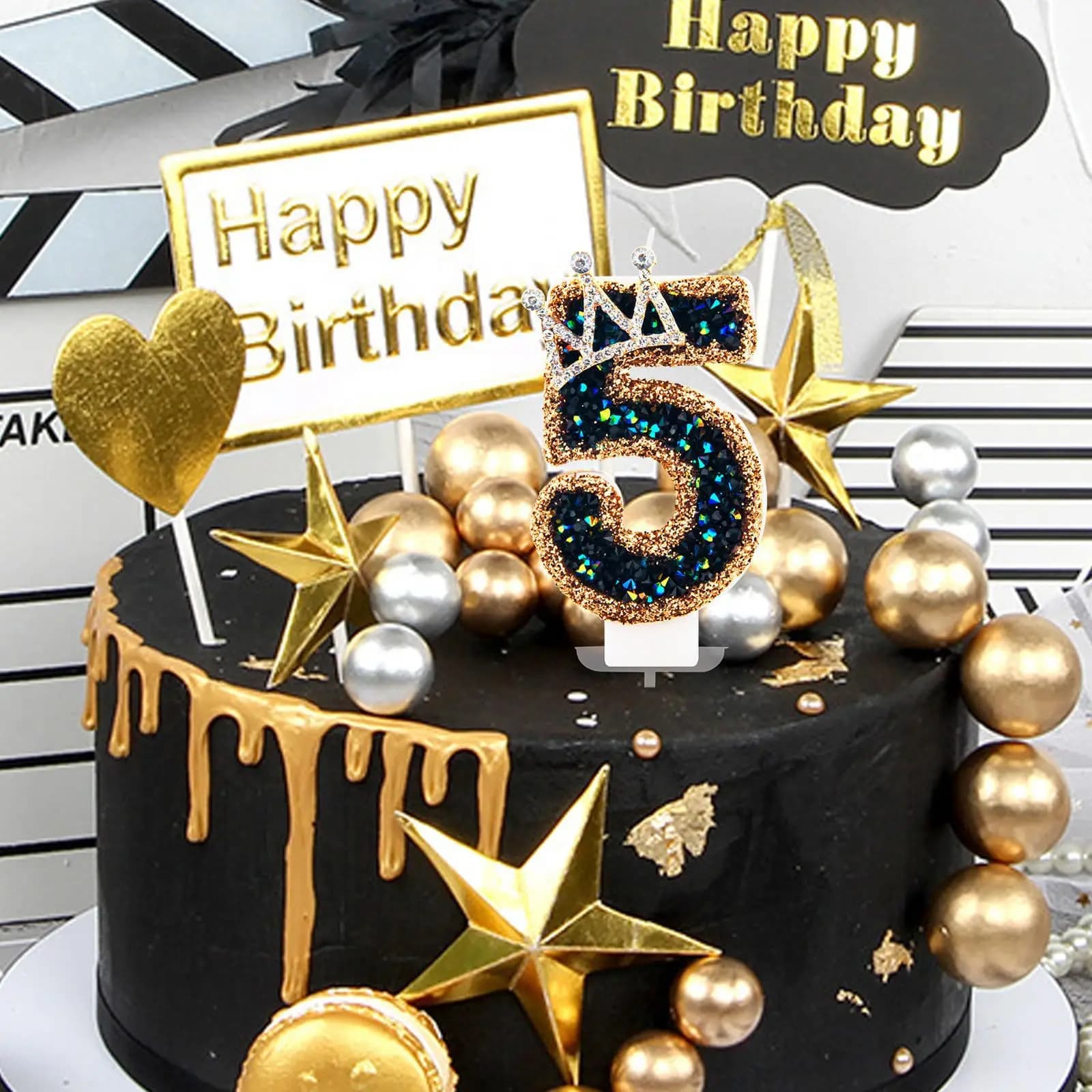 New 0-9 Number Birthday Candles Original Black Diamond Crown birthday cake digital party anniversary candle