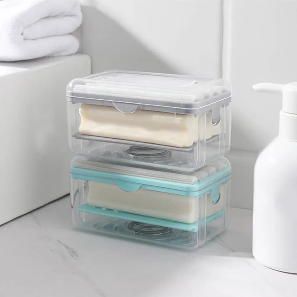 Contenitore Portasapone da Viaggio con Dispenser Schiumogeno per Detersivo, Porta Sapone Solido, Scatola Contenitore per Detersivo