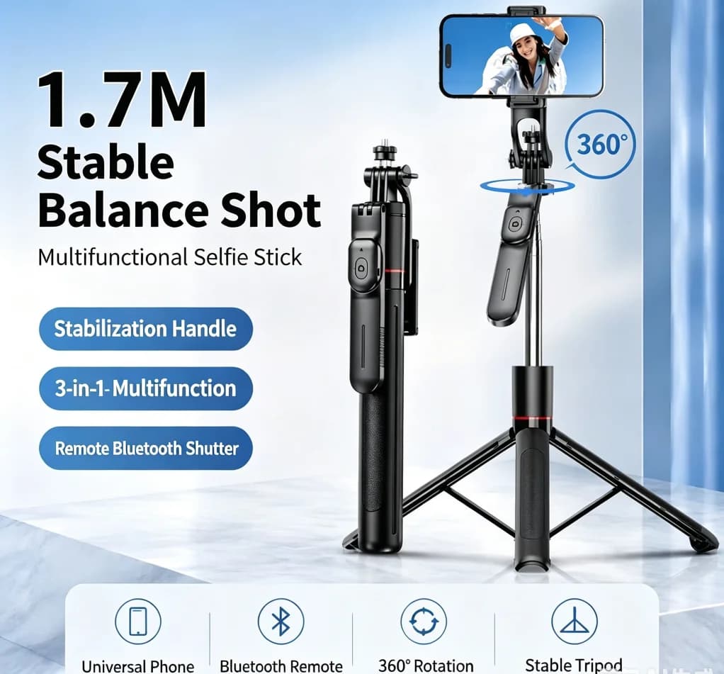 New portable handheld selfie stick 360-degree rotating live tripod landing photography anti-shake telescopic travel special.