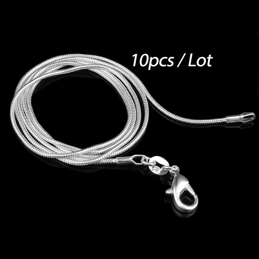 10Pcs Wholesale Silver Plated 1MM Snake Chain Necklace for Women Man 16-30 inches Fashion Party Wedding Jewelry Gifts