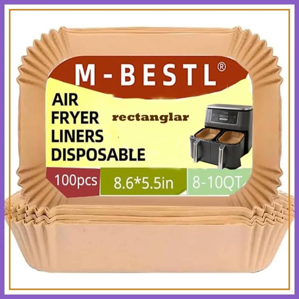 100 Fogli di Carta Forno per Friggitrice ad Aria, Rettangolari Monouso 22x14 cm per Cestelli Doppi da 6-10 QT, per Cottura e Arrosto