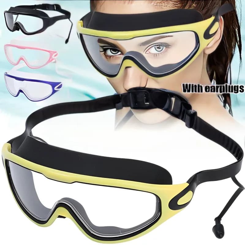 Swim glasses swim glasses in Silicone big frame with earplugs man woman glasses antifog professional HD swimming accessories