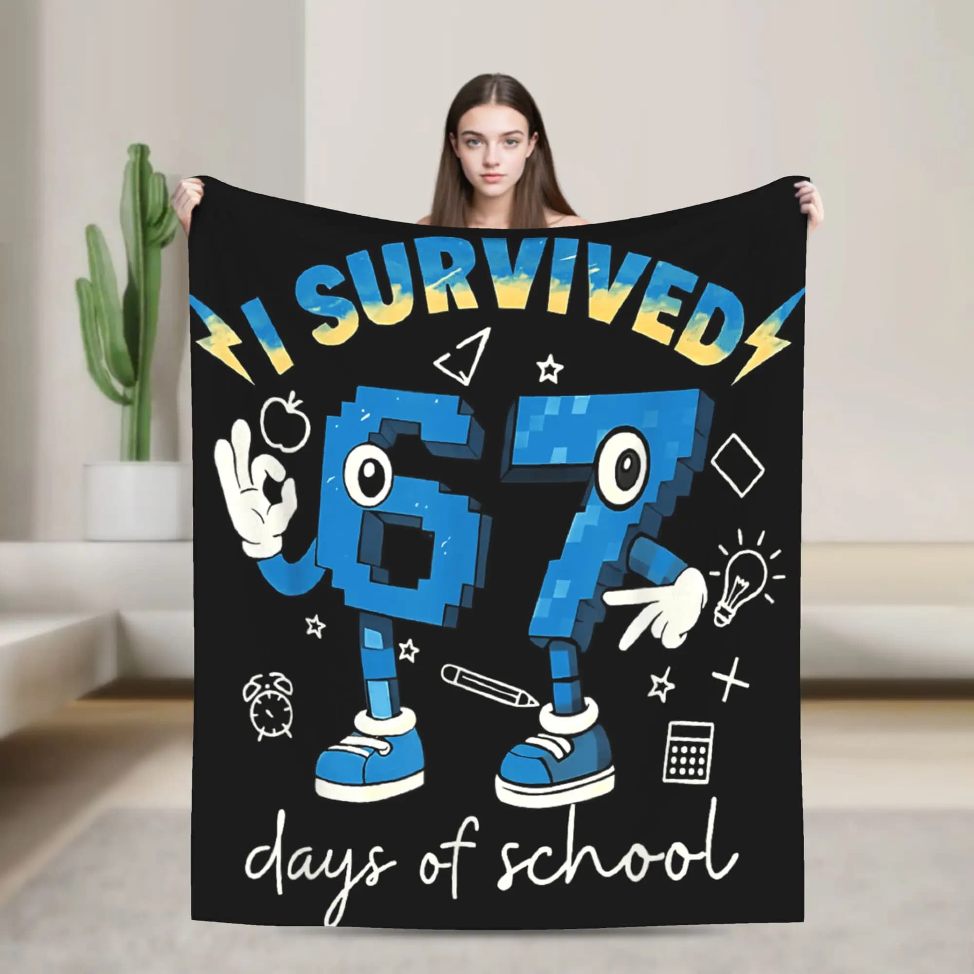 67 Six Seven 6-7 Funny Italian Brainrot Throw Blanket Shaggy Fluffy Cozy Warm For Home Couch Camping Men Women Multiple Sizes