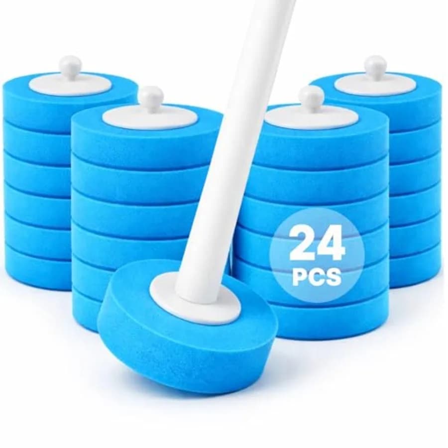 24 Count Carry Detergent Disposable Toilet Brush wand Refill Pads. 5-Layer Rich Foam Toilet Bowl Cleaning Sponge Head Refills.