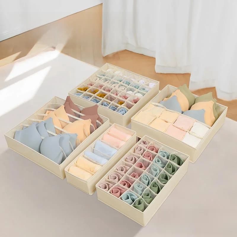 Three-in-One Organizer for Underwear and Socks, Fabric Storage Box with Cover, Drawer Style, for Dormat