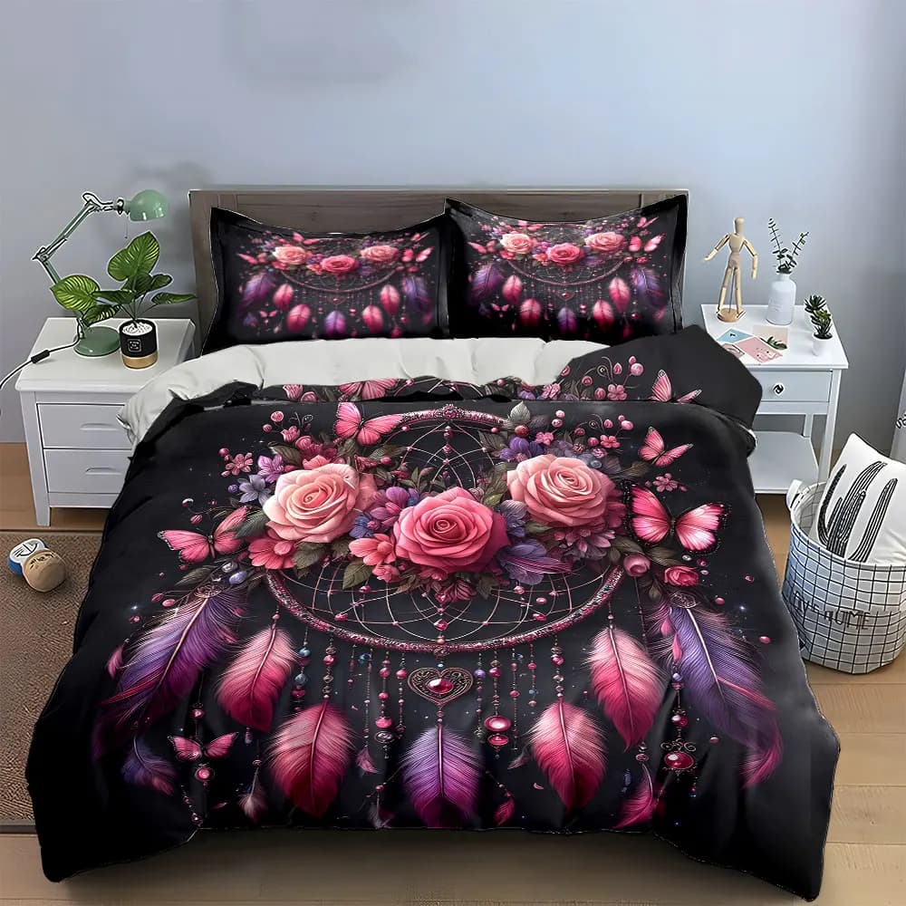 Dreamcatcher Set with Flowers Multiple sizes kid's and adults' bedroom Exquisite 3PC bedding set, gift