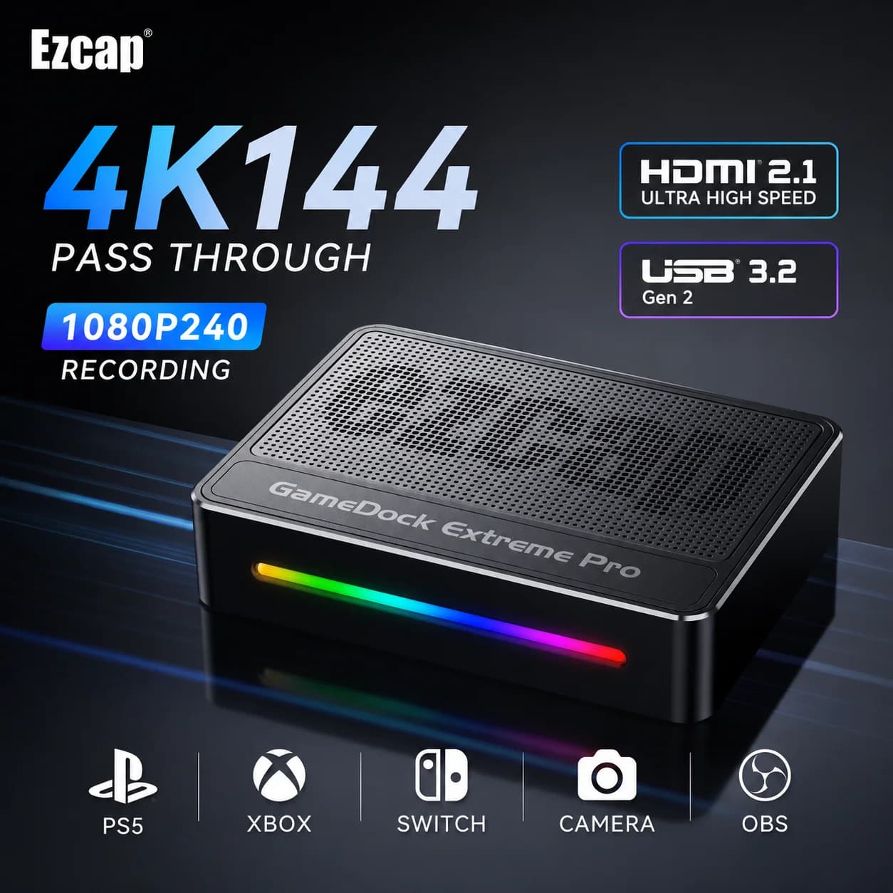 Scheda di acquisizione audio video HDMI Ezcap401 4K144 2KP240 HDMI2.1 GameDock Extreme Pro per registrazione di giochi per OBS PC TV Switch