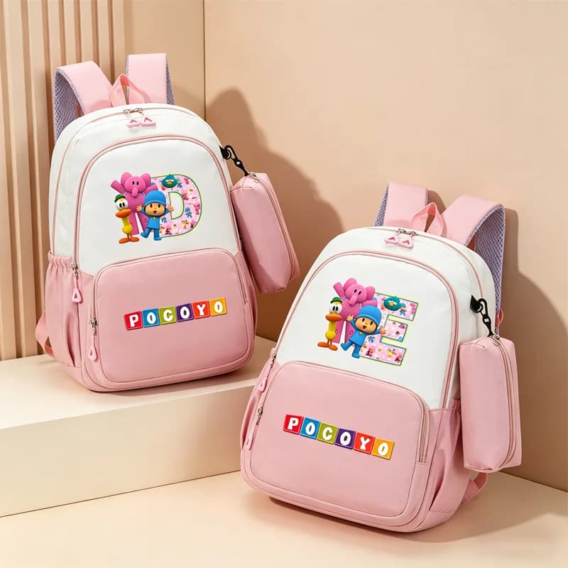 Pocoyos 2pcs Bookbag Pencil Case Portable Large Capacity Backpack Pen Bag Suit A-Z Letters Schoolbag Printed Travel Storage Bags