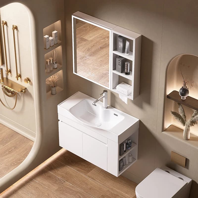 Armadi da bagno Vanity vintage Cassetto per WC in legno massello Armadi da bagno in ceramica Specchio portaoggetti Mobiletto Bagno Furniture