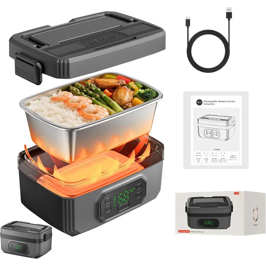 Lunch Box elettrico portatile per adulti con timer e funzione autoriscaldante ricaricabile Contenitore in acciaio inossidabile da 1,6 litri con 24