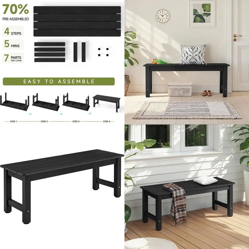 2-seat outdoor weatherproof polymer bench - Ideal for patio, garden, veranda and parks, easy to mount, B