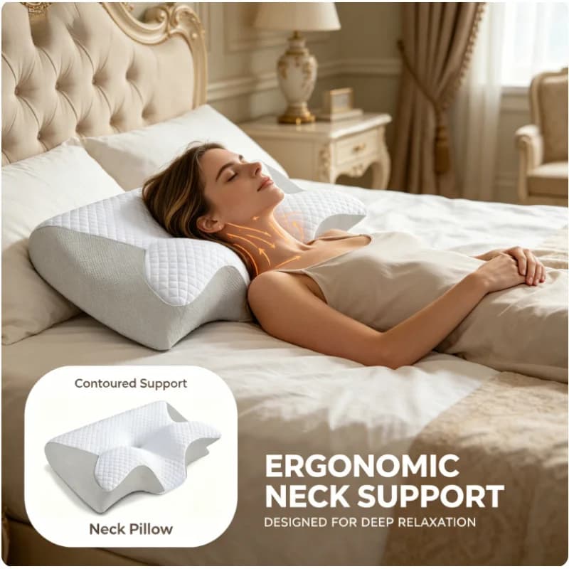 Cuscino Cervicale 2 in 1 in Memory Foam, Supporto Ergonomico per il Collo, Sollievo dal Dolore, Traspirante, per Tutte le Posizioni di Sonno