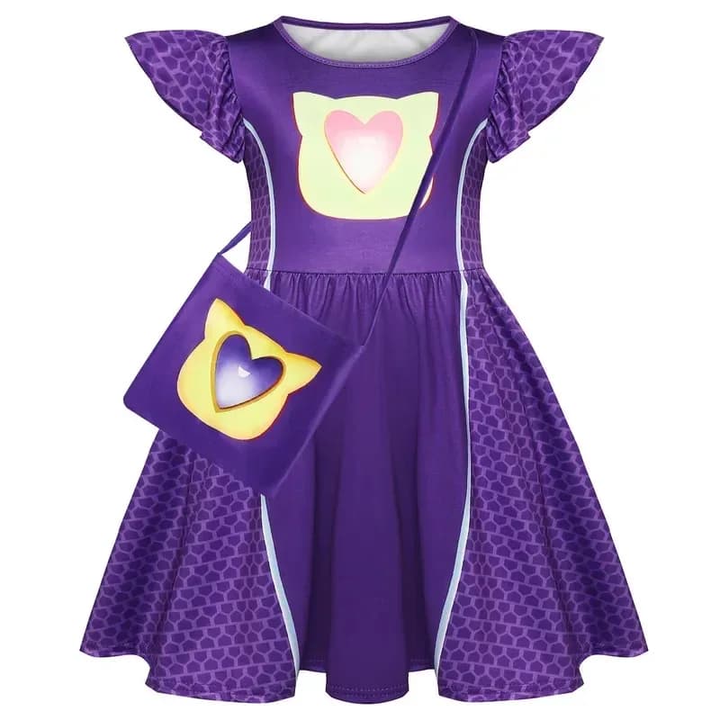 Abiti cosplay per bambini Super Kitties per SuperKittiesCostume per ragazze con maniche volanti Abito a trapezio con borsa e fascia per capelli;3.k'6;