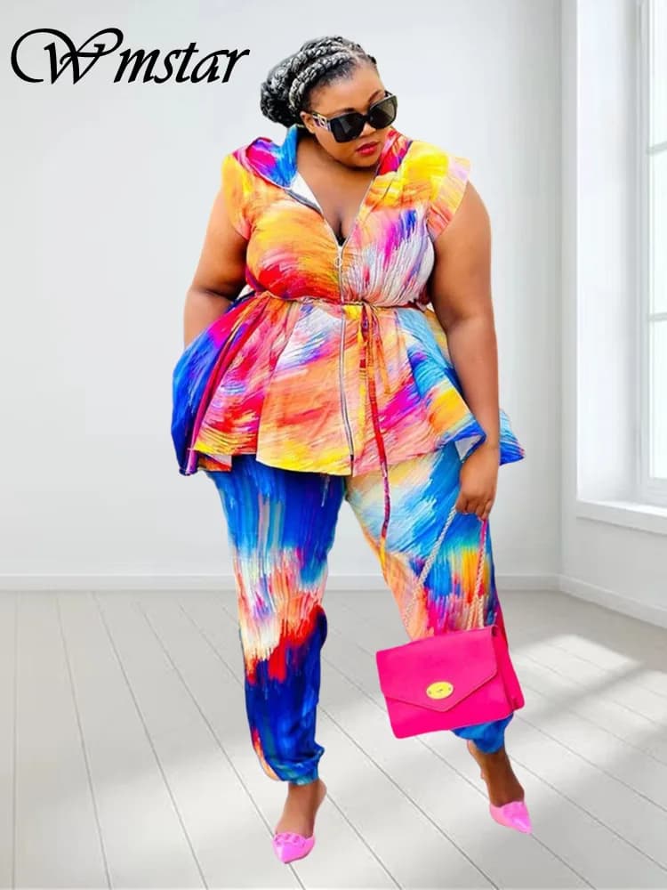 Wmstar Plus Size abbigliamento donna Set di due pezzi felpe con cappuccio Tie Dye Casual allentato Top e pantaloni tuta abbinata Dropshipping all'ingrosso