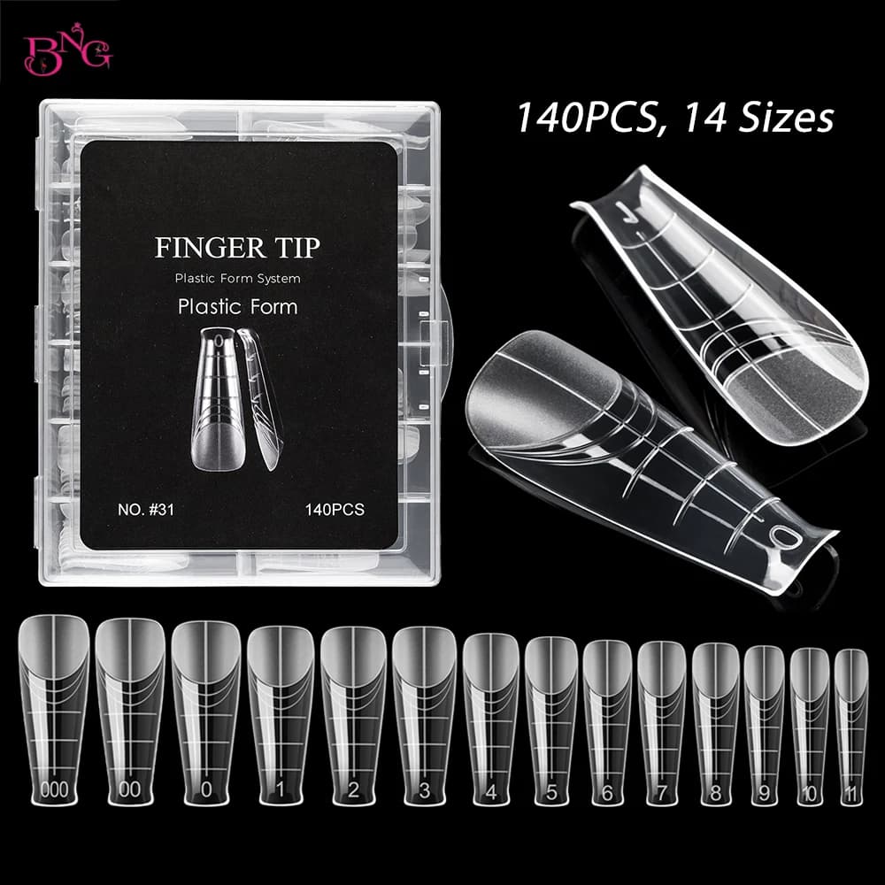 BNG 140PCS Ovale Mandorla Top Stampi per Estensione Unghie Kit per Manicure Copertura Completa Forme Intelligenti Riutilizzabili Doppie Forme 14 Formati 3 Stile