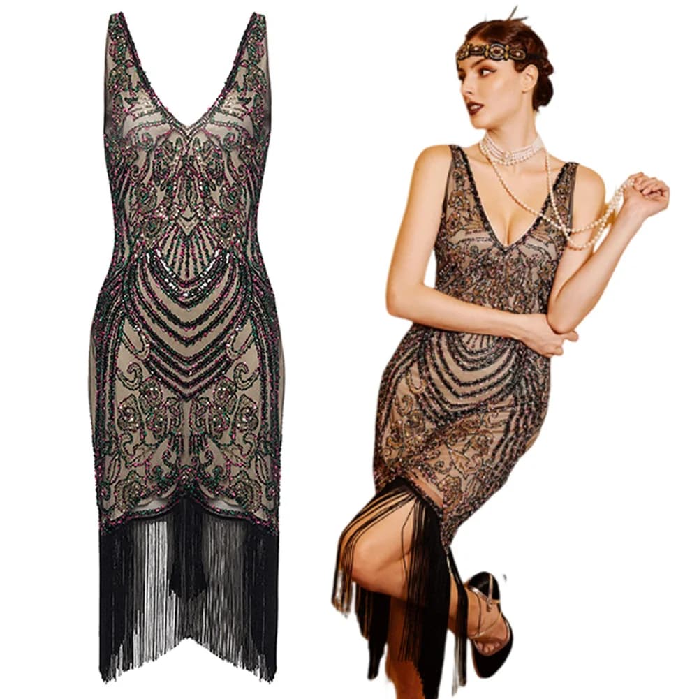 Fantasia anni '20 Lady Cosplay Abito Gatsby con frange di paillettes Costume storico Disfraz Costume da donna Fantasia Halloween Carnevale Abiti da festa