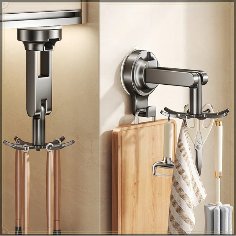 Suction Cup Rotatable Kitchen Utensil Holder Carbon Steel with Hooks Space Saving Multifunctional Kitchen Storage Must-have