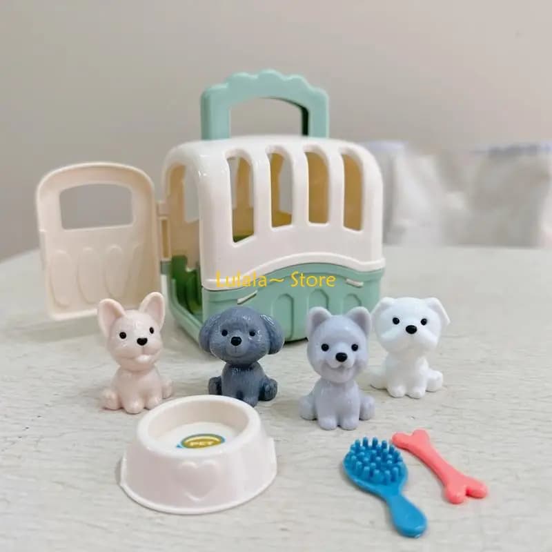 Y4QA Realistic Pet Raise Set for Kids Pet Grooming Toy Mood Appease Child Dog Raise Toy with Carriers Educational Dollhouse