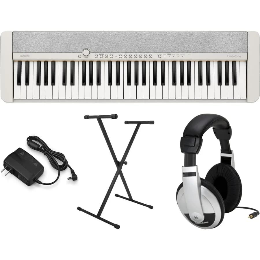 Confezione tastiera premium con supporto Adattatore CA e cuffie per esercitazioni di musica digitale e uso in studio domestico Bianco Ideale per iniziare