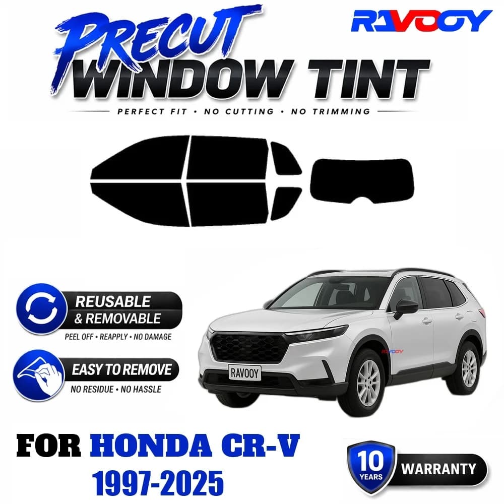 RAVOOY Precut Window Tint, Reusable Removable EPU Film, Custom Fit for Honda CR-V 1997-2025, UV Heat Protection
