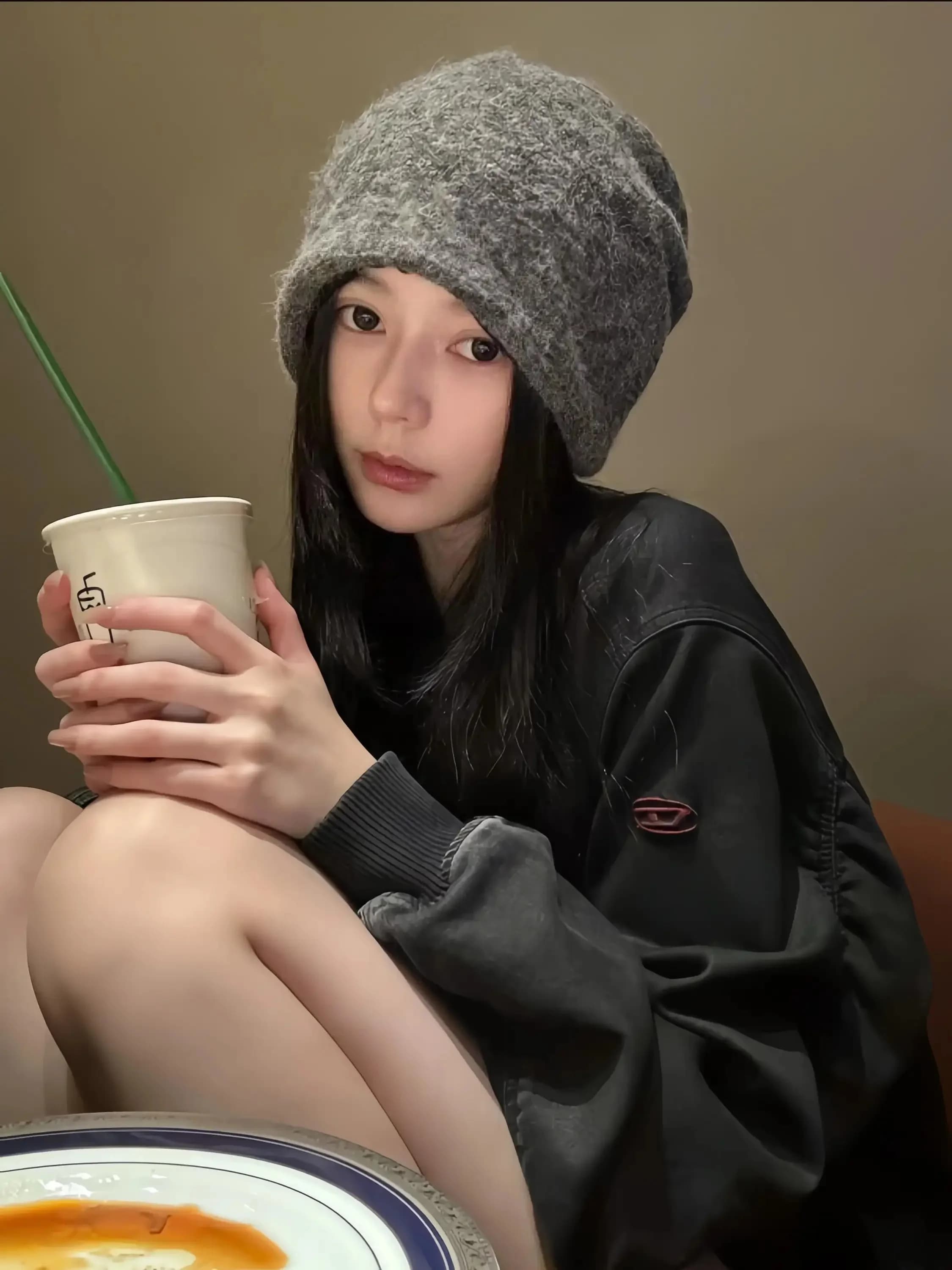 Puer Big Head Circumference Lazy Style Warm Versatile Women's Hat Cozy Winter No-Brow Cover Fashionable Polyester Cap