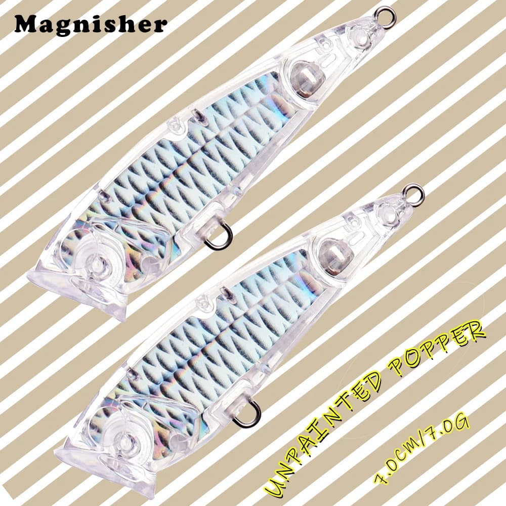 Magnisher Nuova Qualità Non Verniciato Topwater Popper Esche Dure Spazi Vuoti 7 cm 7g Laser Interno Esche Da Pesca FAI DA TE Affrontare
