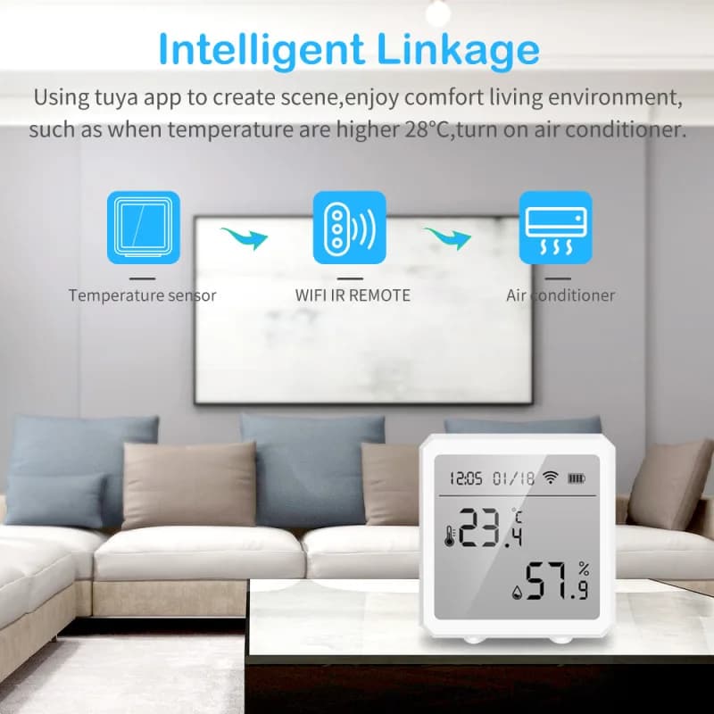 Tuya Igrometro per interni Termometro Rilevatore WiFi Sensore di umidità della temperatura Collegamento intelligente Monitoraggio remoto Display LCD