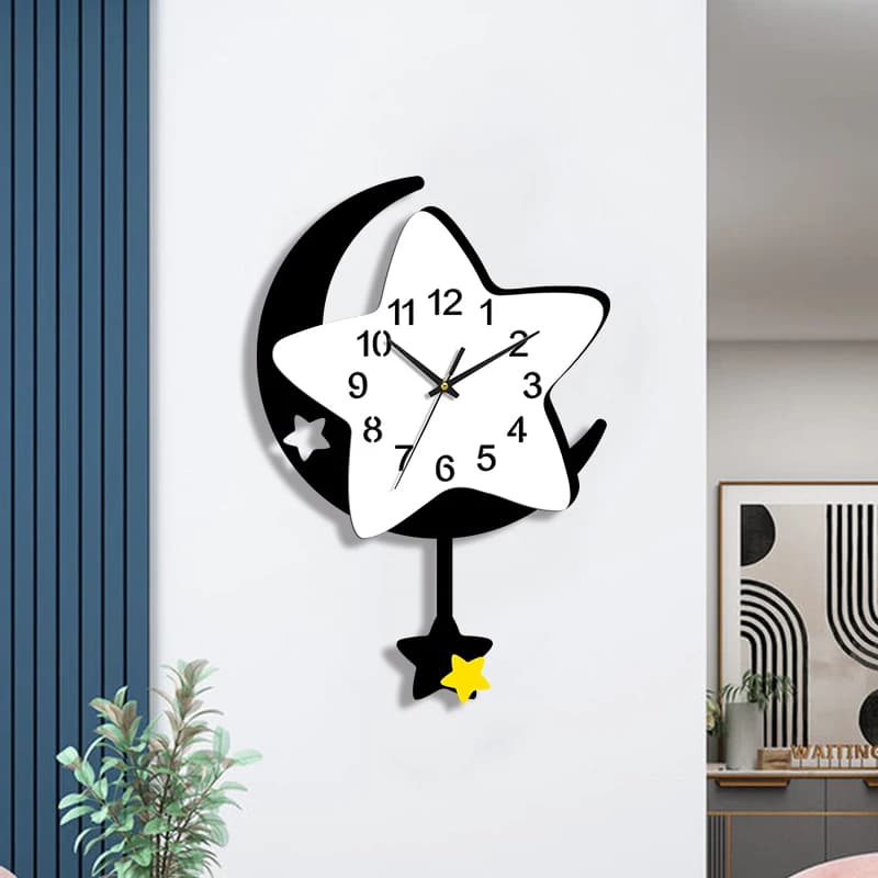 Cartoon moon star element clock 12-inch wall clock silent clock home decoration living room bedroom clock