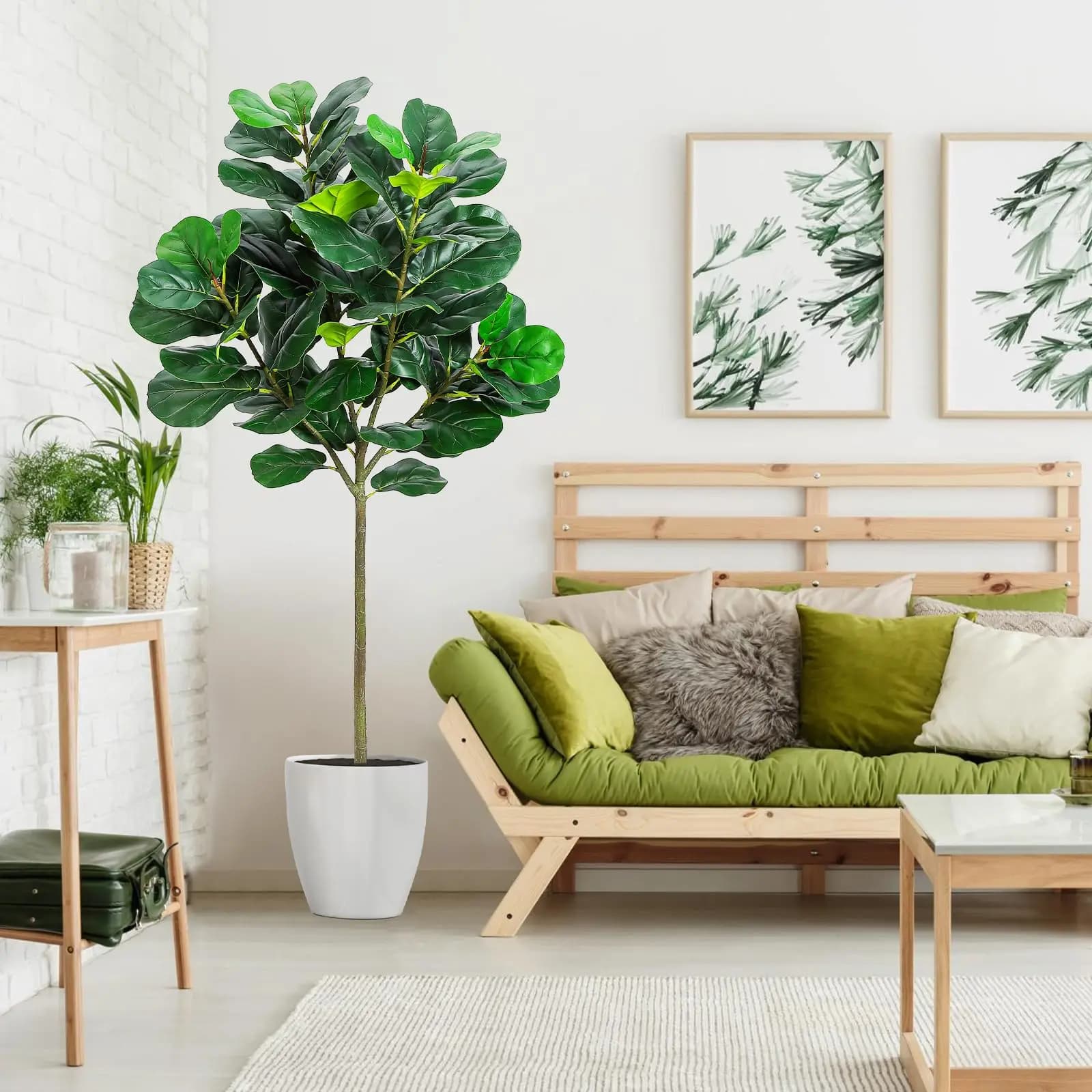 GlowSol Artificial fig tree with 5.2 foot violin leaves, Ficus Lyrata fake plant with 62 violin leaves, high fake plants, large floor