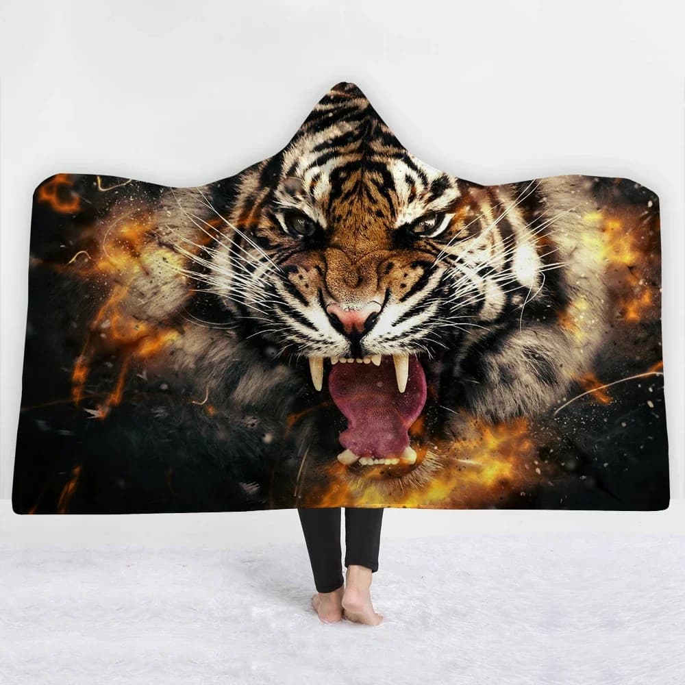 Coperta con cappuccio Tiger Wolf Moon animali stampati in 3D con cappuccio coperte in pile corallo Micorfiber Super morbide per regali invernali