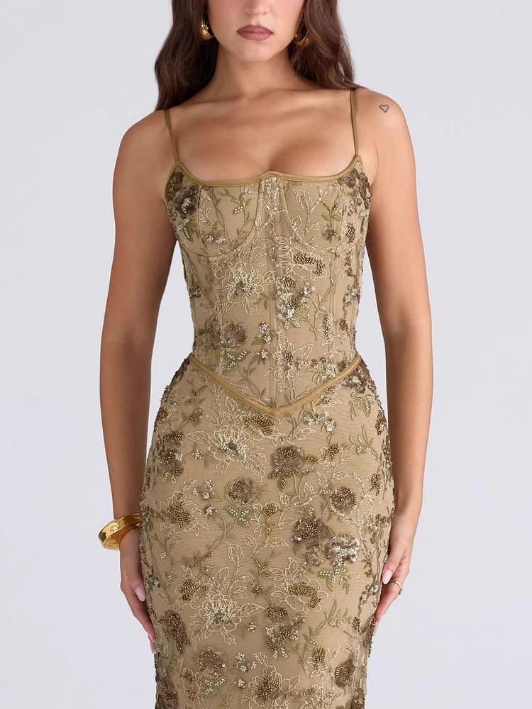 Abito lungo sexy con lacci e fasciatura senza schienale Abito elegante da donna con spalle scoperte e vita alta con bretelle Abiti casual senza maniche Shinny