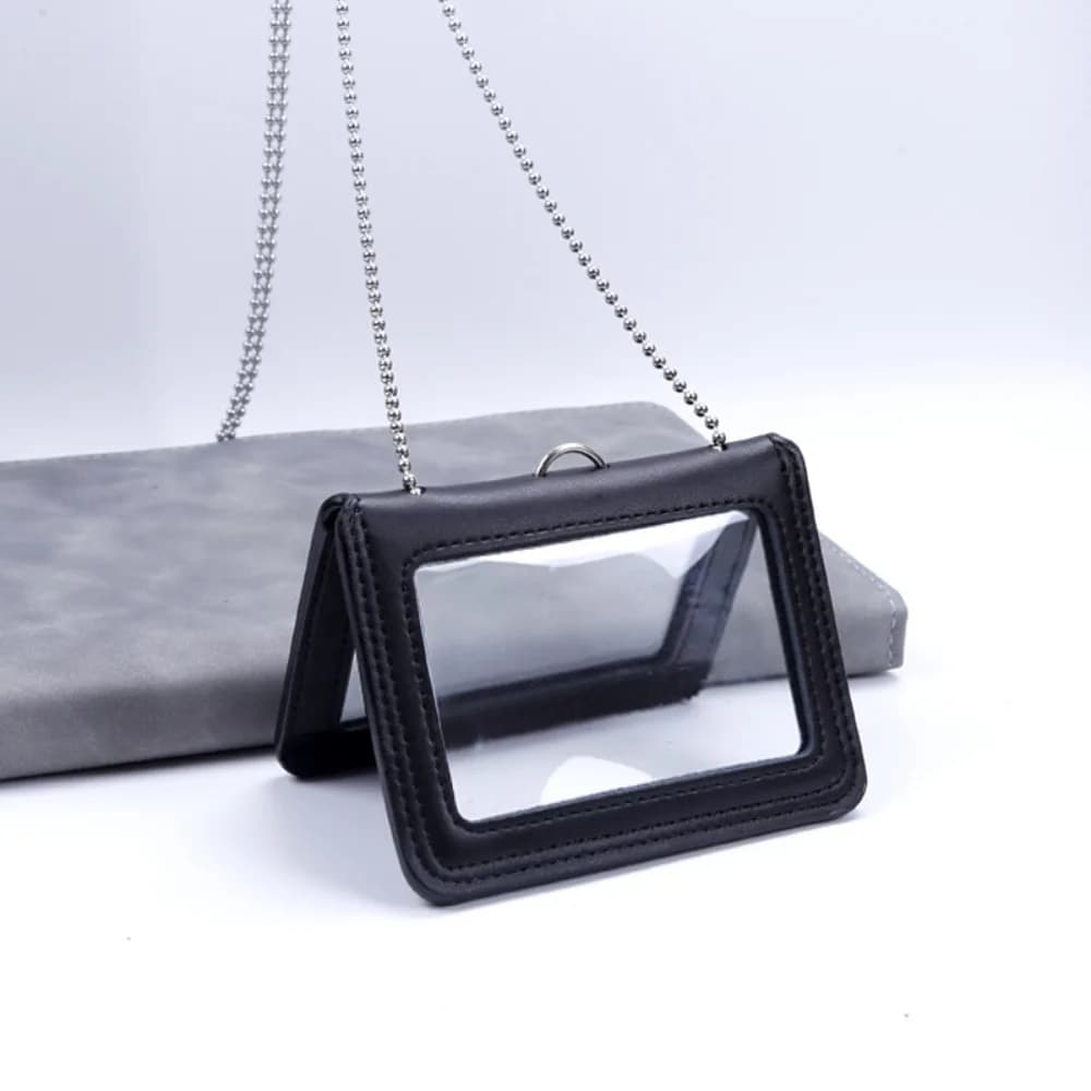 Genuine Leather Card Cover Case Bank Business Work Card Holder With Neck Strap Fashion Id Credit Card Wallet Office Work Supplie