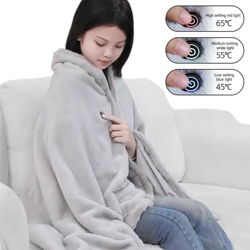 Coperta riscaldante elettrica portatile USB con 3 livelli di calore, poncho riscaldato, coperta con cappuccio lavabile per famiglia e amici