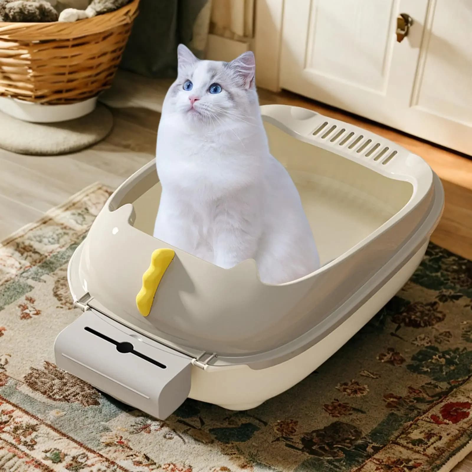 Open Top Cat Pet Litter Tray Deep Loo Cage Accessories Easy Cleaning Bedpan for