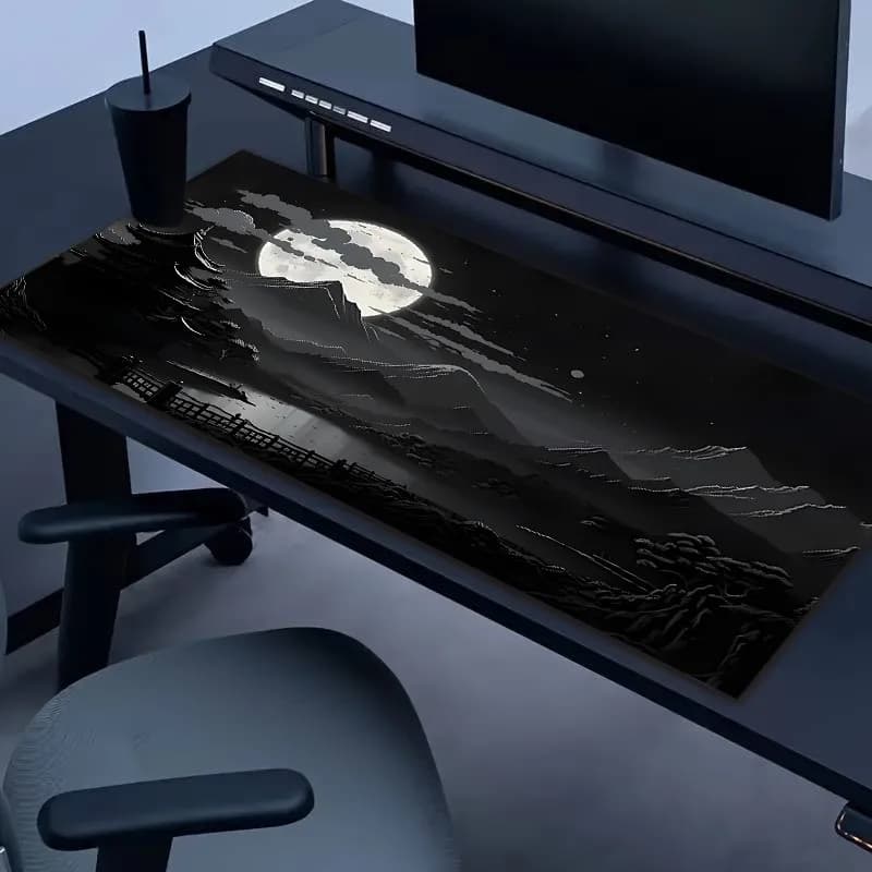 Extra Large Gaming Desk Mat, Japanese Night Sky Moon Cherry Blossom Design Non-Slip Heavy Duty Mouse Pad for PC Office Accessory