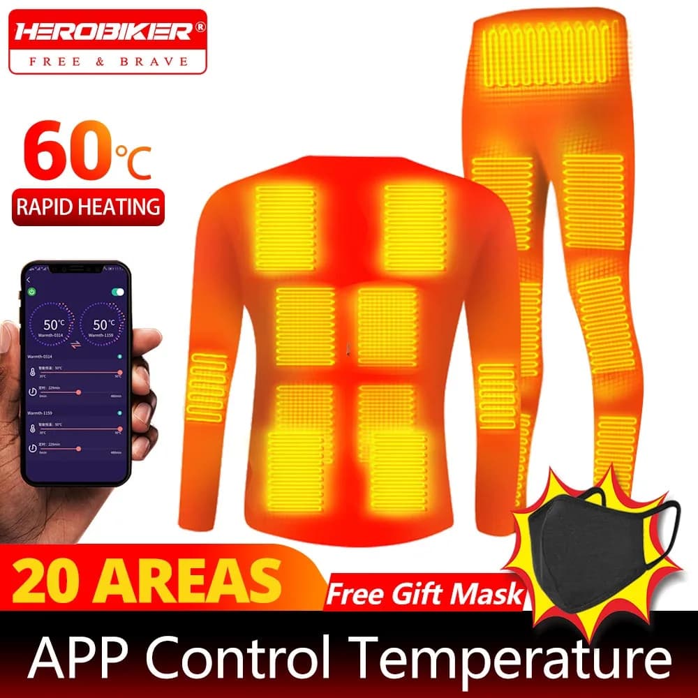 Underwear heated by 28 areas Smart Phone APP Temperature control Winter thermal ski suit powered by USB battery