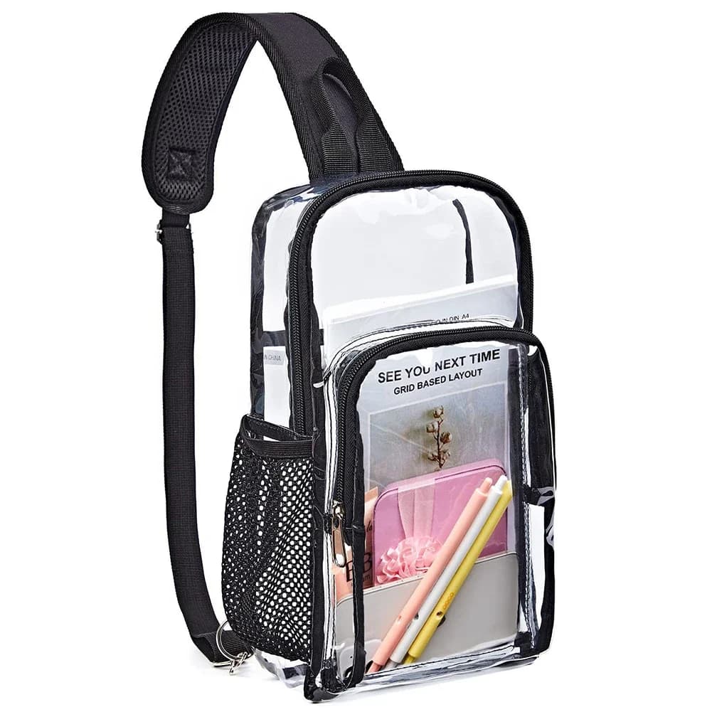 Borsa pettorale trasparente in PVC trasparente per uomo donna marsupio a tracolla marsupio marsupio femminile impermeabile approvato dallo stadio