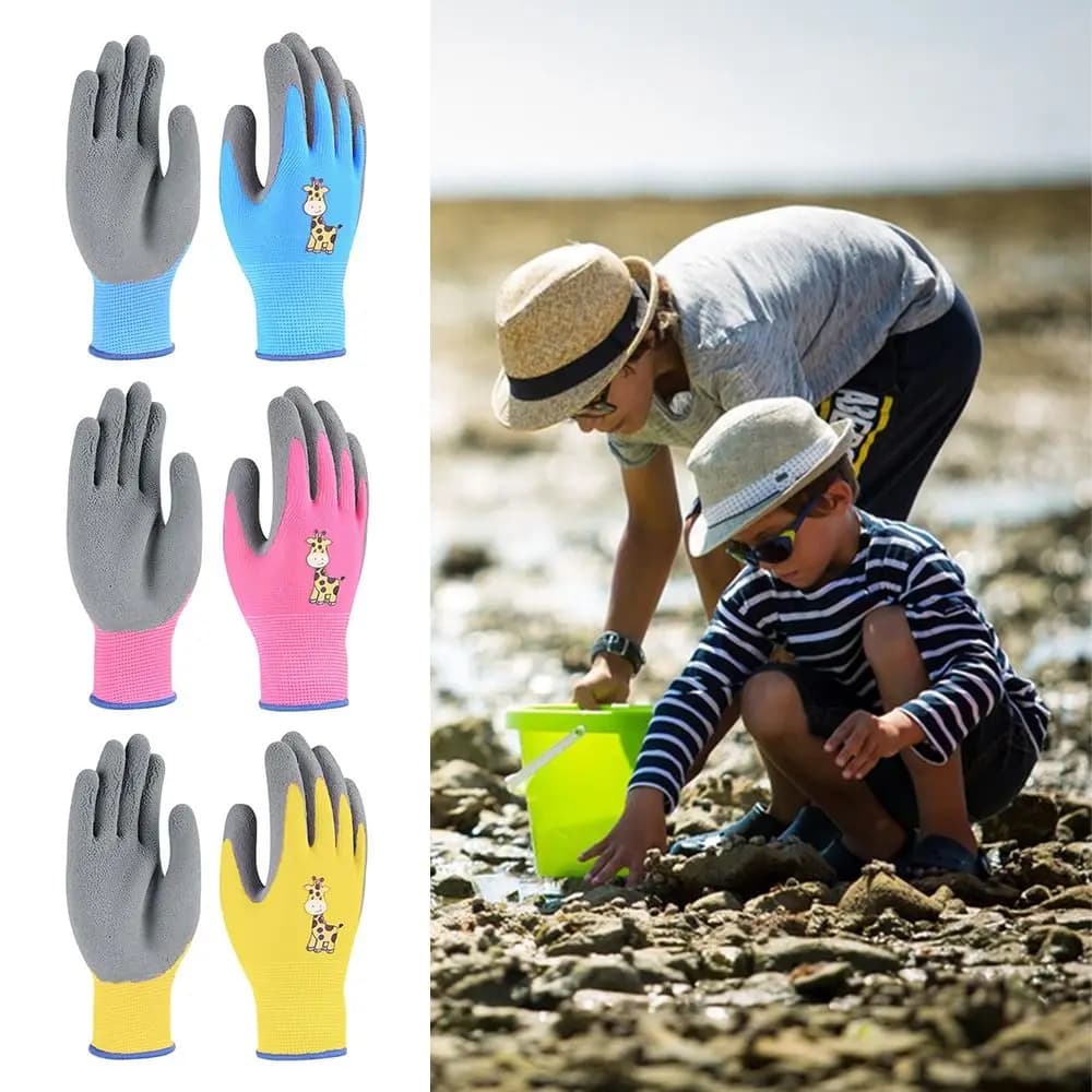 1 paio di guanti da lavoro per bambini in lattice guanti da giardinaggio per animali dei cartoni animati guanti da giardinaggio rosa/blu/giallo guanti unisex ispessenti antiscivolo