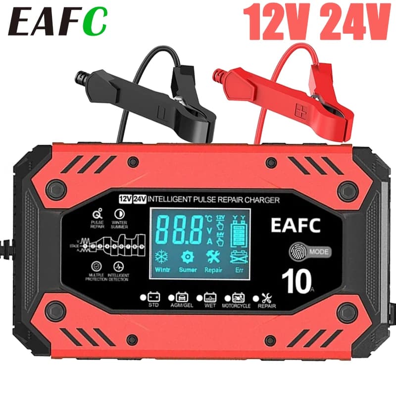 EAFC 12V 10A caricabatteria per auto completamente automatico caricabatteria per auto con protezione multipla con batteria Display LCD per riparazione a impulsi