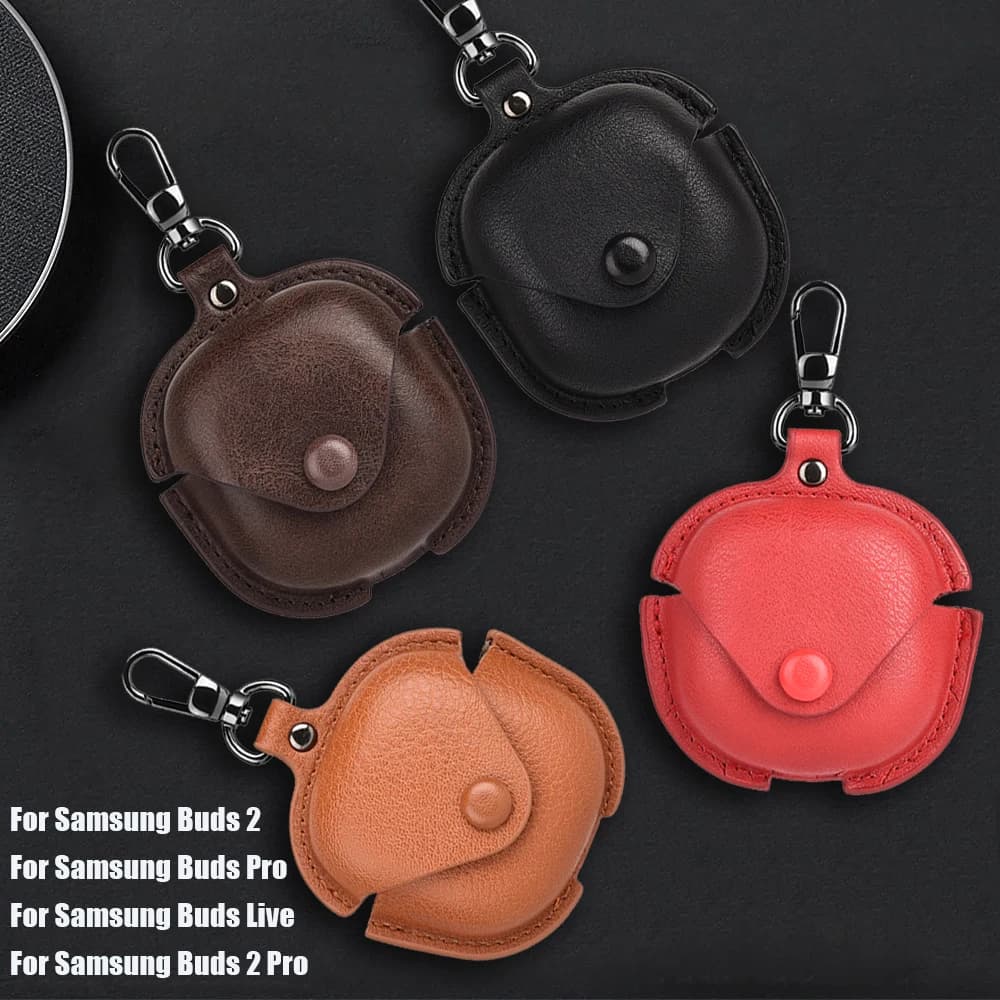 Luxury Leather Case for Samsung Galaxy Buds 2 Pro Buds Live Buds FE Bluetooth Wireless Headphone Case Keyring with Protective Cover