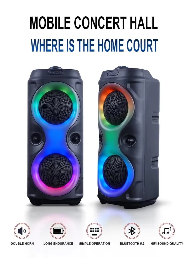Illuminazione RGB portatile wireless da 4 pollici Home KTV Karaoke FM Bluetooth Doppio altoparlante Subwoofer Sistema audio per bassi pesanti Festa all'aperto